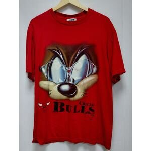 Vintage CSA Looney Tunes Bulls T-Shirt Red Graphic Print Knit Short Size M